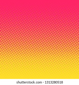 Gradient halftone dots background. Pink red yellow pop art pattern, texture. Neon background Vector illustration, retro pattern of comic dots.