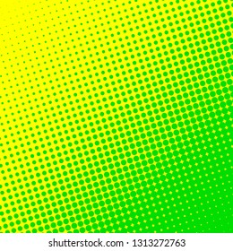 Gradient halftone dots background. Yellow green pop art pattern, texture. Neon background Vector illustration, retro pattern of comic dots.