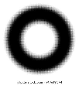Gradient halftone dots circle in pop art style. Black and white texture. Vector illustration.