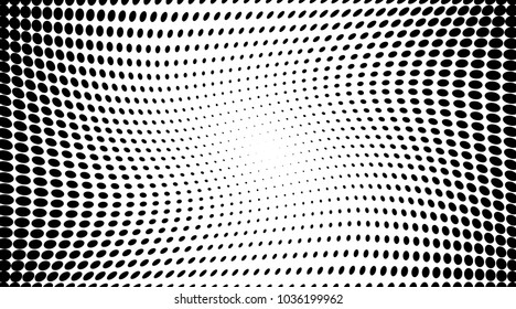 Gradient halftone dots pattern texture background.Black pixels. Modern dotted vector illustration. Abstract wavy lines. Points backdrop. Grungy spotted pattern. Wide image