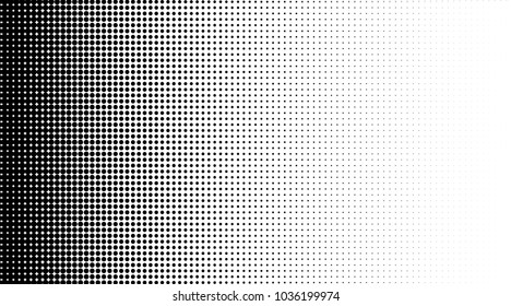 Gradient halftone dots pattern texture background.Black pixels. Modern dotted vector illustration. Abstract wavy lines. Points backdrop. Grungy spotted pattern. Wide image