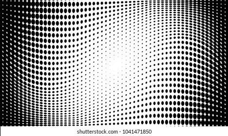 Gradient halftone dots pattern texture background. Black pixels. Modern dotted vector illustration. Abstract wavy lines. Points backdrop. Grungy spotted pattern. Wide image