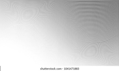 Gradient halftone dots pattern texture background. Black pixels. Modern dotted vector illustration. Abstract wavy lines. Points backdrop. Grungy spotted pattern. Wide image