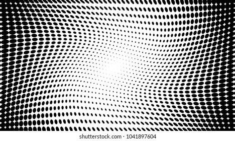 Gradient halftone dots pattern texture background. Black pixels. Modern dotted vector illustration. Abstract wavy lines. Points backdrop. Grunge spotted pattern. Wide image
