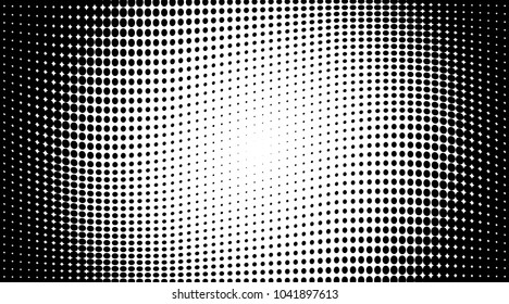 Gradient halftone dots pattern texture background. Black pixels. Modern dotted vector illustration. Abstract wavy lines. Points backdrop. Grunge spotted pattern. Wide image