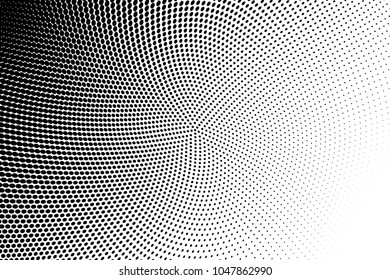 Gradient halftone dots pattern texture background. Black and white pixels. Modern dotted vector illustration. Abstract wavy lines. Points backdrop. Grungy spotted pattern
