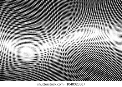 Gradient halftone dots pattern texture background. Black and white paint stains. Modern dotted vector illustration. Abstract wavy lines. Points backdrop. Grungy spotted pattern
