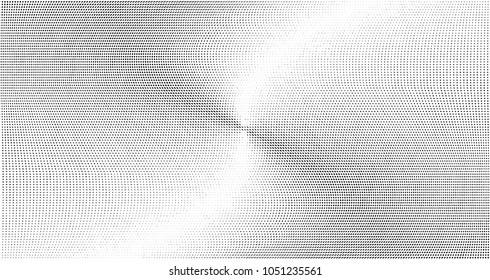 Gradient halftone dots pattern texture background. Black pixels. Modern dotted vector illustration. Abstract wavy lines. Points backdrop. Grunge spotted pattern. Wide image