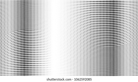 Gradient halftone dots pattern texture background. Black and white pixels. Modern dotted vector illustration. Abstract wavy lines. Pixels backdrop. Grunge spotted pattern. Wide template for web design
