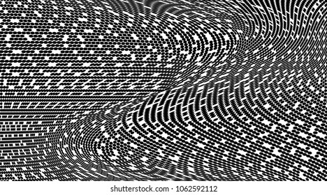 Gradient halftone dots pattern texture background. Black and white pixels. Modern dotted vector illustration. Abstract wavy lines. Pixels backdrop. Grunge spotted pattern. Wide template for web design