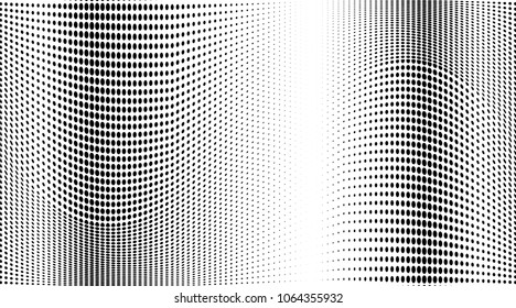 Gradient halftone dots pattern texture background. Black pixels. Modern dotted vector illustration. Abstract wavy lines. Points backdrop. Grunge spotted pattern. Template for web design