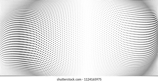 Gradient halftone dots pattern texture background. Abstract curves. Polka dots backdrop. Wavy dotted spotted 
pattern. Modern dotted template vector illustration for design, covers, web  banners