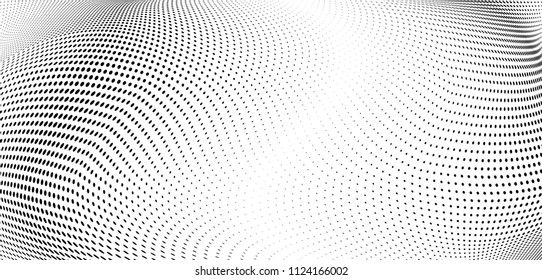 Gradient halftone dots pattern texture background. Abstract curves. Polka dots backdrop. Wavy dotted spotted 
pattern. Modern dotted template vector illustration for design, covers, web  banners