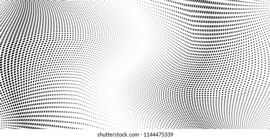 Gradient halftone dots pattern texture background. Polka dots backdrop. Wavy dotted spotted 
pattern. Modern dotted template panoramic  vector illustration for design, covers, web  banners