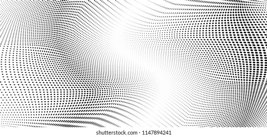 Gradient halftone dots pattern texture background. Polka dots backdrop. Wavy dotted spotted pattern. Modern dotted ornament wide vector illustration for design, covers, web  banners