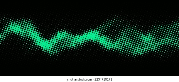 Gradiente de puntos de color verde medio sobre un fondo oscuro. Textura de arte pop. Fondo cómico. Ilustración vectorial.