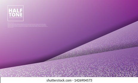 Gradient halftone pattern diagonal vector illustration. White dots, purple halftone texture. Background of Art.