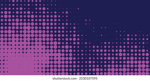 Gradient halftone pattern diagonal vector illustration. Pink dots, blue halftone texture. Pop Art blue pink halftone, comics Background.