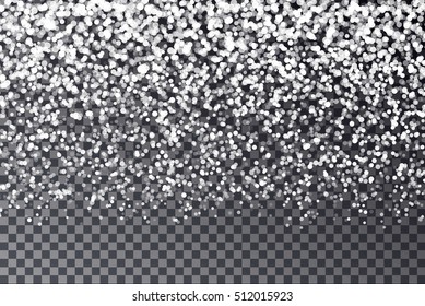 Gradient Halftone Snow Flake isolated on dark background. Vector Falling glowing particles.