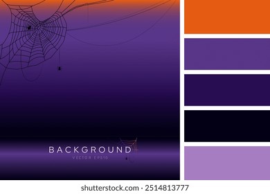 Fondo de Halloween degradado con decoración de Web de araña en la esquina y paleta de colores, diseño de Vector