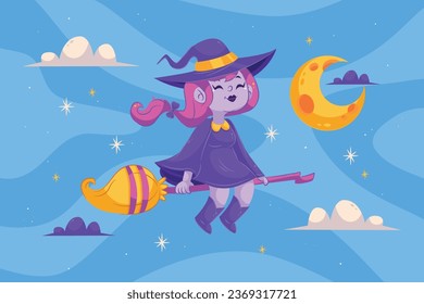 gradient halloween with witch vector design illustration