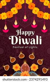 gradient happy diwali vertical banner illustration