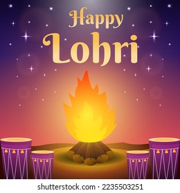 gradient happy lohri design concept illustration with bonfire