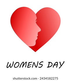 Gradient Heart Faced Silhouette With Womens Day Background White. Happy Womens Day, isolated, heart, vector illustration.