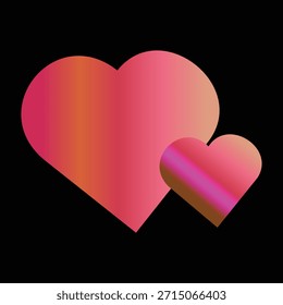 Gradient Heart Shape Duo on Black Background Romantic Love Symbol Vector Illustration on black background