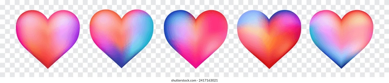 Gradiente juego de formas de corazón, Día de San Valentín, Diseño de cumpleaños, Antecedentes de aniversario de boda. Fiesta, decoración romántica festiva. Varios colores, ilustración vectorial.