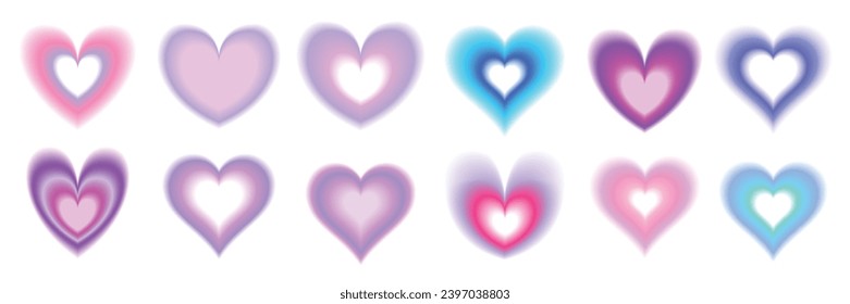 Gradient heart template set, blur y2k aesthetic love shape kit, Valentine’s Day girly minimal icon. Trendy soft pastel romantic figure design, color aura effect, cute sticker. Gradient heart graphic