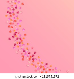  Gradient Hearts Falling Down. Illustration with Pink and Red Hearts for your Design.  Valentines Background for Greeting Card, Invitation, Banner, Wallpaper, Flyer. Vector illustration.