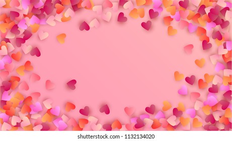 Gradient Hearts Falling Down. Illustration with Pink and Red Hearts for your Design.  Valentines Background for Greeting Card, Invitation, Banner, Wallpaper, Flyer. Vector illustration.
