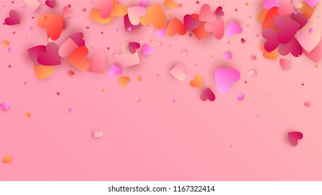  Gradient Hearts Falling Down. Illustration with Pink and Red Hearts for your Design.  Valentines Background for Greeting Card, Invitation, Banner, Wallpaper, Flyer. Vector illustration.