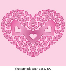 Gradient hearts on pink background