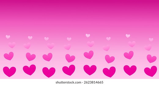 Gradient hearts pattern. Valentine day simple background. Hearts of different size and uneven, vertical bars texture. Shades of pink.