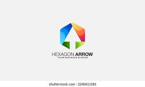 Gradient hexagon arrow vector logo design template icon