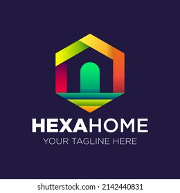 Gradient hexagon and home logo