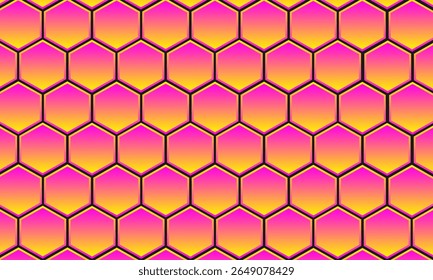 Padrão de hexágono de gradiente de rosa a amarelo no plano de fundo preto. Perfeito para projetos de tecnologia, papéis de parede digitais.
