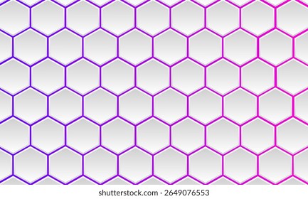 Gradient hexagon pattern with purple to pink outline on white background. Perfect for tech design, digital wallpaper.