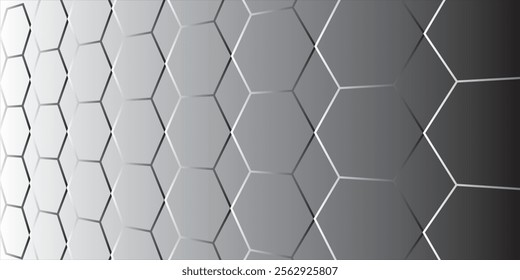 Gradient hexagonal background. white and black colors. copy space area