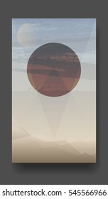 Gradient hills landscape. Abstract background, has a circle on the center with a copy space for the text, vector illustration. 