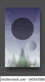 Gradient hills landscape. Abstract background, has a circle on the center with a copy space for the text, vector illustration. 