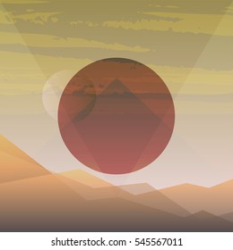 Gradient hills landscape. Abstract background, has a circle on the center with a copy space for the text, vector illustration. 