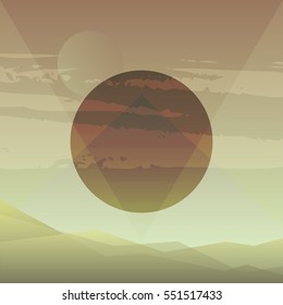 Gradient hills landscape. Abstract background, has a circle on the center with a copy space for the text, vector illustration.