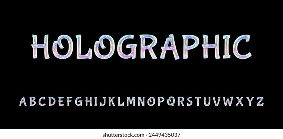 Gradient holographic alphabet in abstract style on black background. Gradient mesh vector