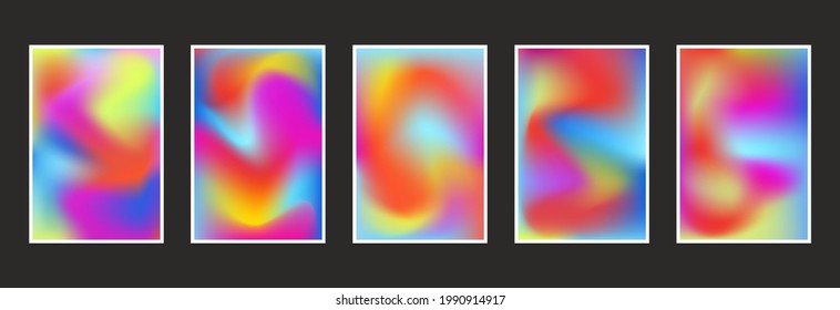 Conjunto de fondo de color holográfico degradado. Diseño moderno de fondo de pantalla. Plantilla perfecta para medios sociales, aplicaciones móviles, diseño web, etc. Ilustración vectorial