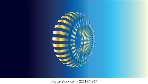 Gradient holographic colored torus on blue gradient background, realistic primitive. Abstract decorative vector figure for fashion design