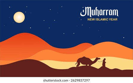 Feliz Nuevo año Hijri en árabe Inglés Tarjeta de felicitación para el año nuevo Simple Arte vectorial elegante Diseño de la tarjeta postal idea de diseño.