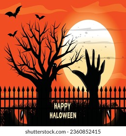 Gradient Horror castle concept hand illustration and moon design 03